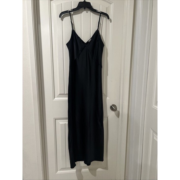 A New Day Women's Black Silky Slip Dress Side Slit Midi Spaghetti Strap Size M - Picture 5 of 10